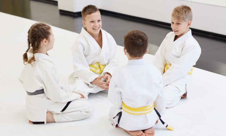 Group of children doing karate